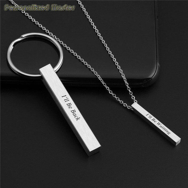 Personalized 3D Bar Necklace - Four Sides Engraved Pendant Necklace - Unique Executive Gifts