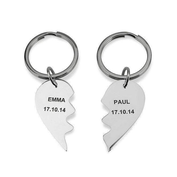 Engraved Split Heart Keyring For Couples